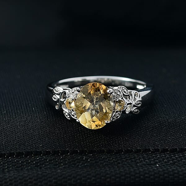 D'Joy Brazilian Citrine Leaves Ring In Platinum Over Sterling Silver 2.65 Ctw
