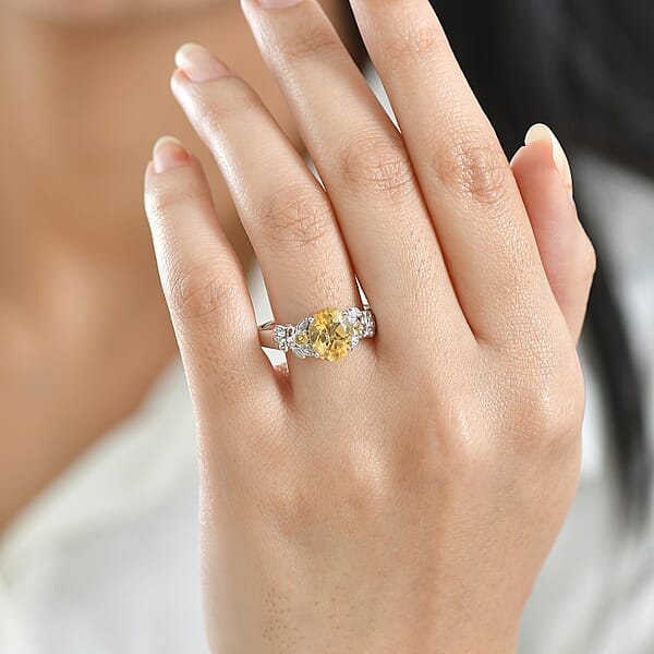 D'Joy Brazilian Citrine Leaves Ring In Platinum Over Sterling Silver 2.65 Ctw