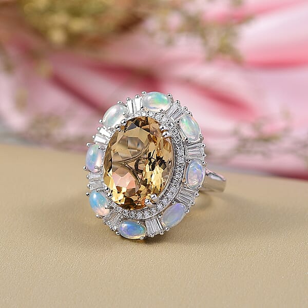 D'Joy Brazilian Citrine Multi Gemstone Ring In Rhodium Over Sterling Silver 12.30 Ctw