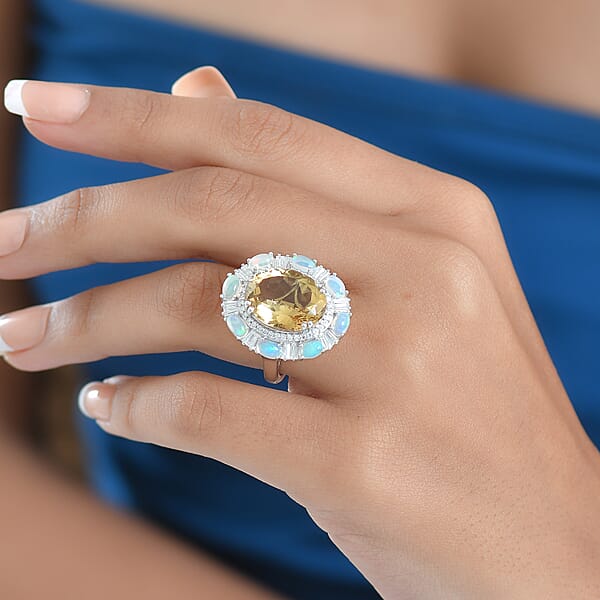 D'Joy Brazilian Citrine Multi Gemstone Ring In Rhodium Over Sterling Silver 12.30 Ctw