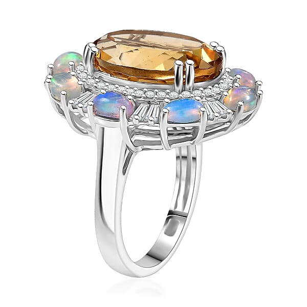 D'Joy Brazilian Citrine Multi Gemstone Ring In Rhodium Over Sterling Silver 12.30 Ctw