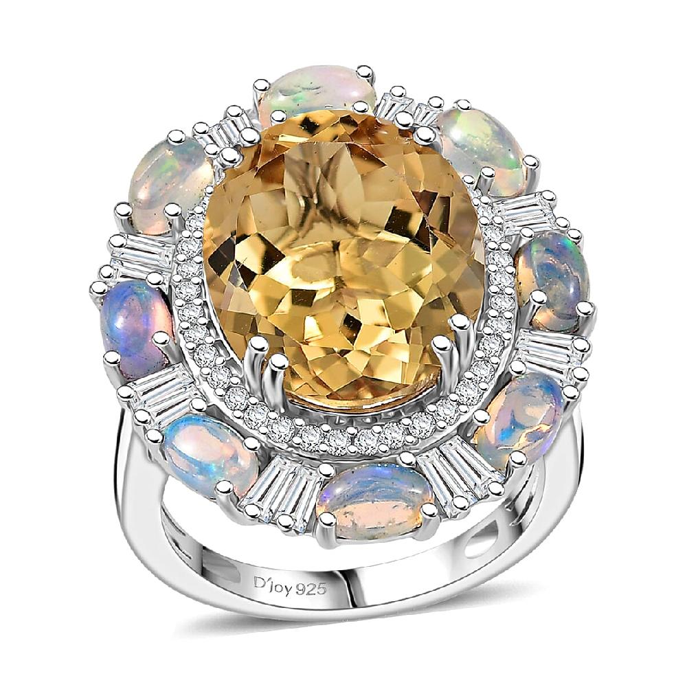 D'Joy Brazilian Citrine Multi Gemstone Ring in Rhodium Over Sterling Silver 12.30 ctw