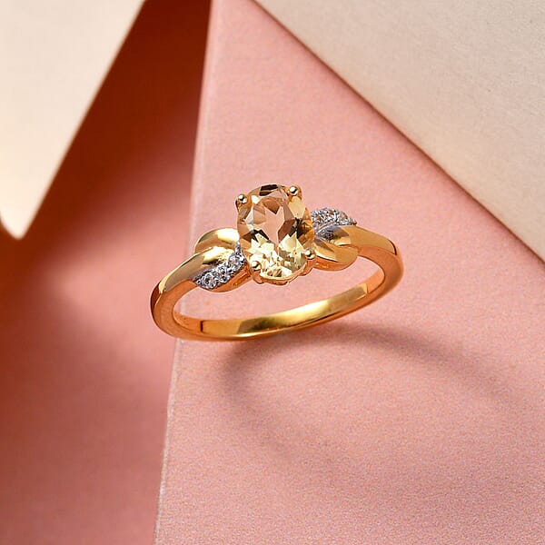 D'Joy Brazilian Citrine White Zircon 1.25 Ctw Infinity Ring In 14K Yellow Gold Over Sterling Silver White Zircon Accent Ring Birthstone Jewelry Gift For Her In