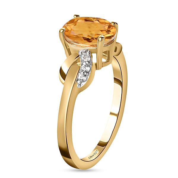 D'Joy Brazilian Citrine White Zircon 1.25 Ctw Infinity Ring In 14K Yellow Gold Over Sterling Silver White Zircon Accent Ring Birthstone Jewelry Gift For Her In