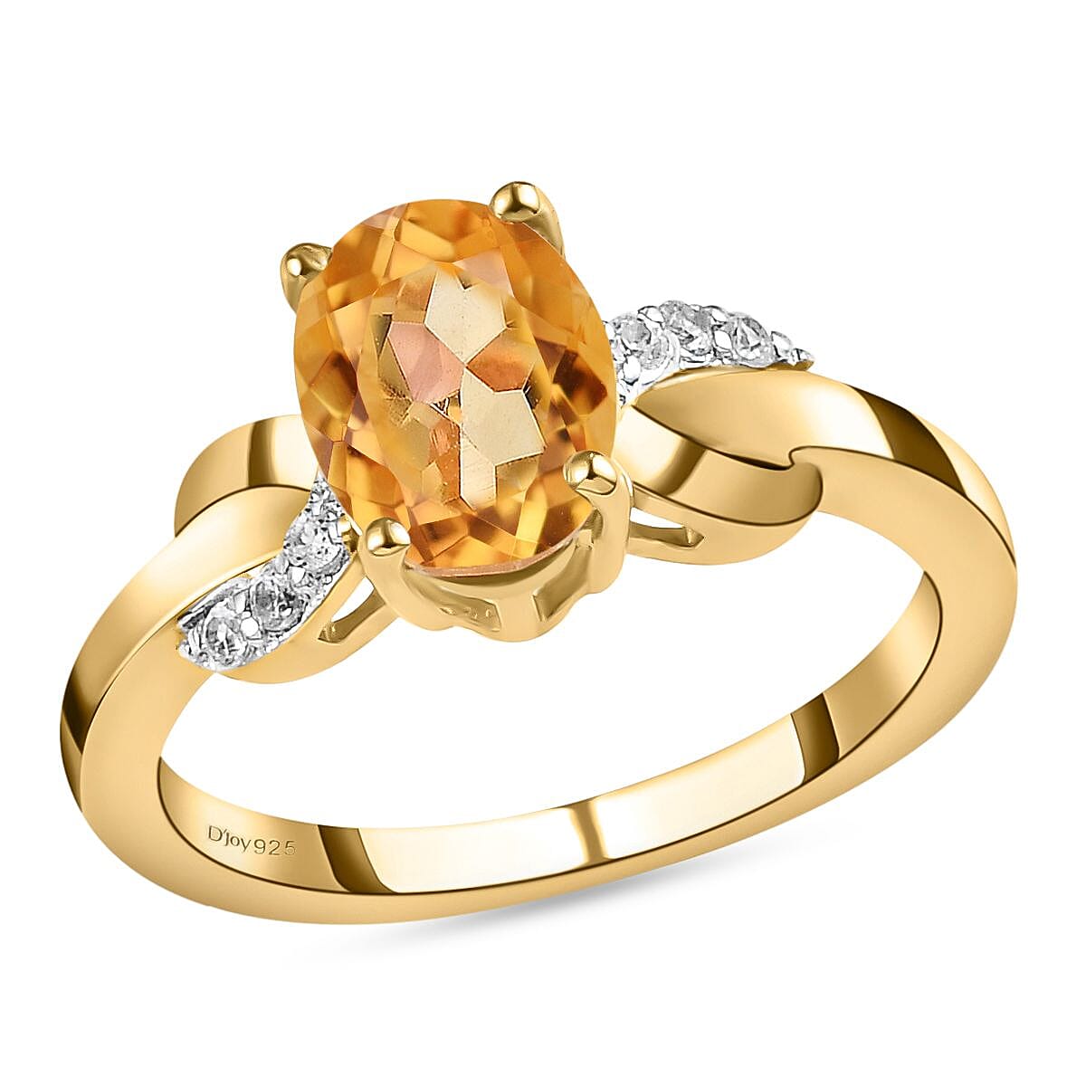 D'Joy Brazilian Citrine White Zircon 1.25 ctw Infinity Ring in 14K Yellow Gold Over Sterling Silver White Zircon Accent Ring Birthstone Jewelry Gift For Her in