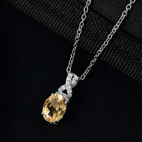 D'Joy Brazilian Citrine White Zircon Infinity Pendant Necklace In Rhodium Over Sterling Silver 1.85 Ctw (20 Inches)