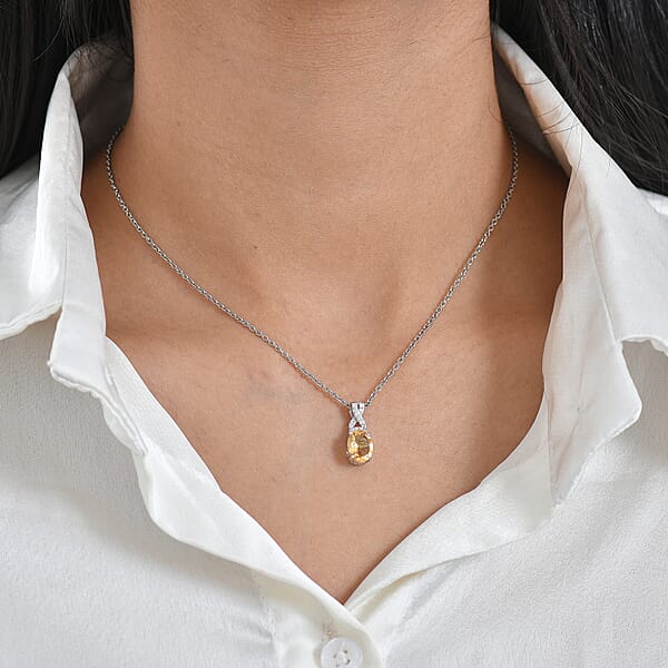 D'Joy Brazilian Citrine White Zircon Infinity Pendant Necklace In Rhodium Over Sterling Silver 1.85 Ctw (20 Inches)