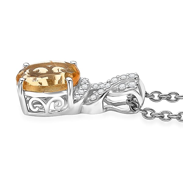 D'Joy Brazilian Citrine White Zircon Infinity Pendant Necklace In Rhodium Over Sterling Silver 1.85 Ctw (20 Inches)