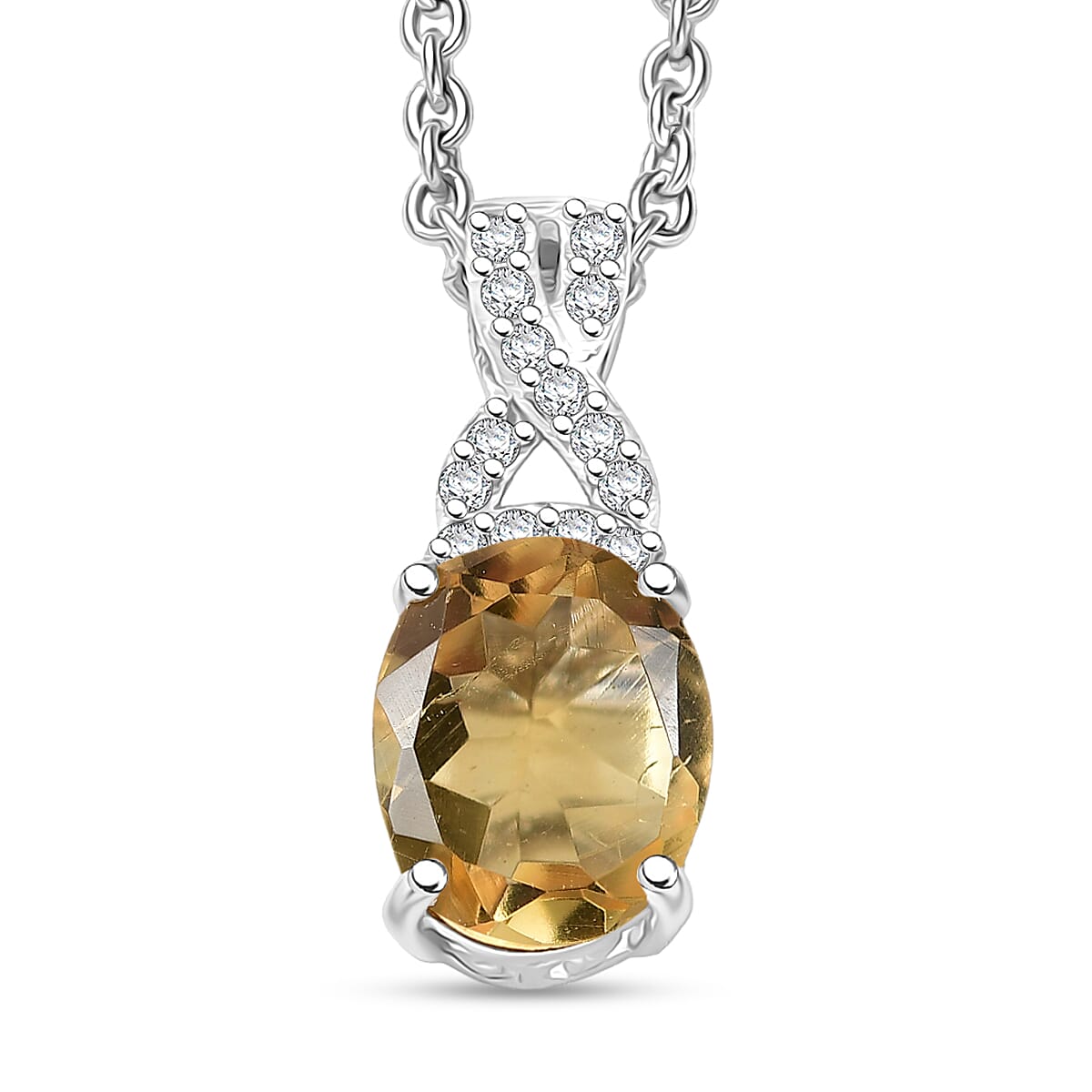 D'Joy Brazilian Citrine White Zircon Infinity Pendant Necklace in Rhodium Over Sterling Silver 1.85 ctw (20 Inches)