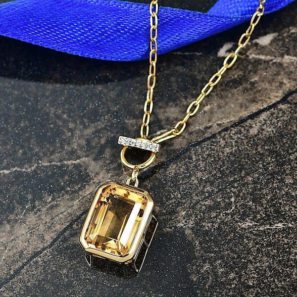 D'Joy Brazilian Citrine White Zircon Necklace In 18K Vermeil YG Over Sterling Silver 7.85 Ctw (18 Inches)