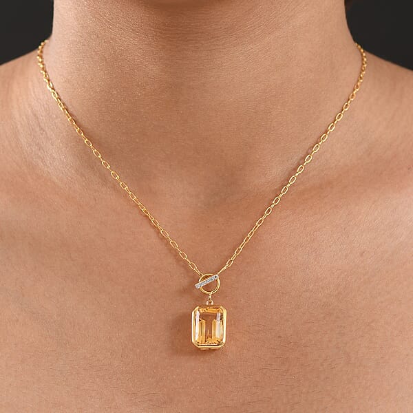 D'Joy Brazilian Citrine White Zircon Necklace In 18K Vermeil YG Over Sterling Silver 7.85 Ctw (18 Inches)
