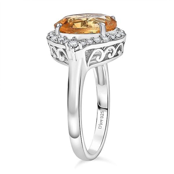 D'Joy Brazilian Citrine White Zircon Ring In Platinum Over Sterling Silver 3.75 Ctw