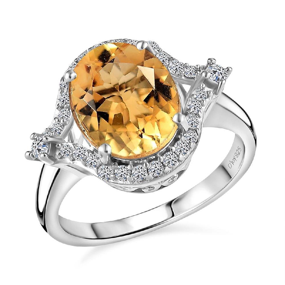 D'Joy Brazilian Citrine White Zircon Ring in Platinum Over Sterling Silver 3.75 ctw