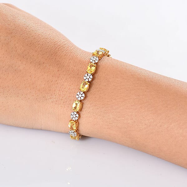 D'Joy Brazilian Heliodor And Moissanite 11.25 Ctw Sunlit Harmony Bracelet In 18K Vermeil Yellow Gold Over Sterling Silver (7.25 In)