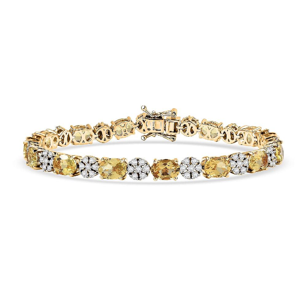 D'Joy Brazilian Heliodor and Moissanite 11.25 ctw Sunlit Harmony Bracelet in 18K Vermeil Yellow Gold Over Sterling Silver (7.25 In)