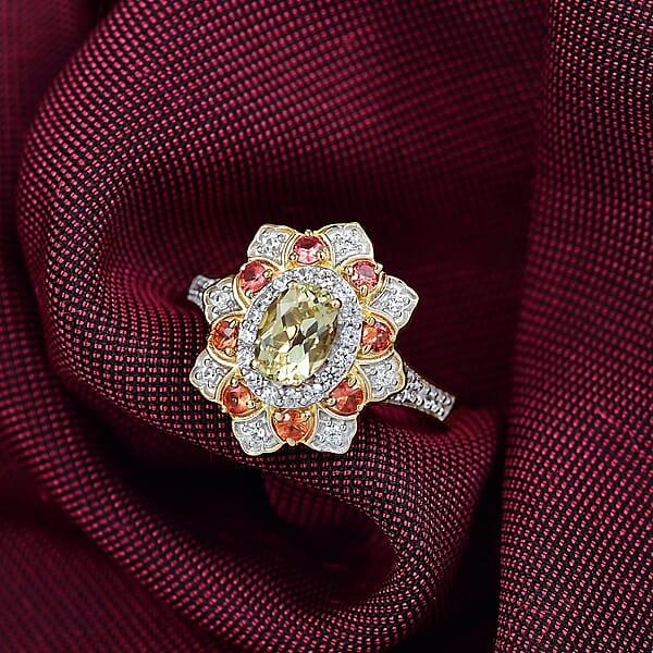 D'Joy Brazilian Heliodor Multi Gemstone Tulip Ring In 18K Vermeil YG Over Sterling Silver 1.50 Ctw