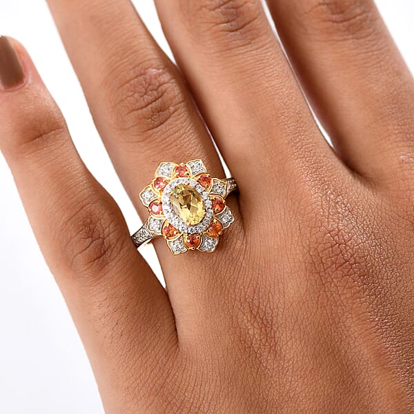 D'Joy Brazilian Heliodor Multi Gemstone Tulip Ring In 18K Vermeil YG Over Sterling Silver 1.50 Ctw