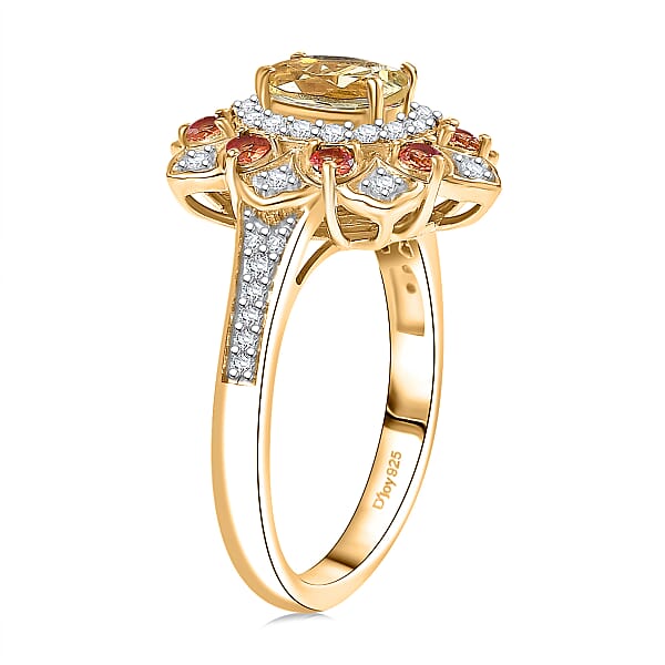 D'Joy Brazilian Heliodor Multi Gemstone Tulip Ring In 18K Vermeil YG Over Sterling Silver 1.50 Ctw