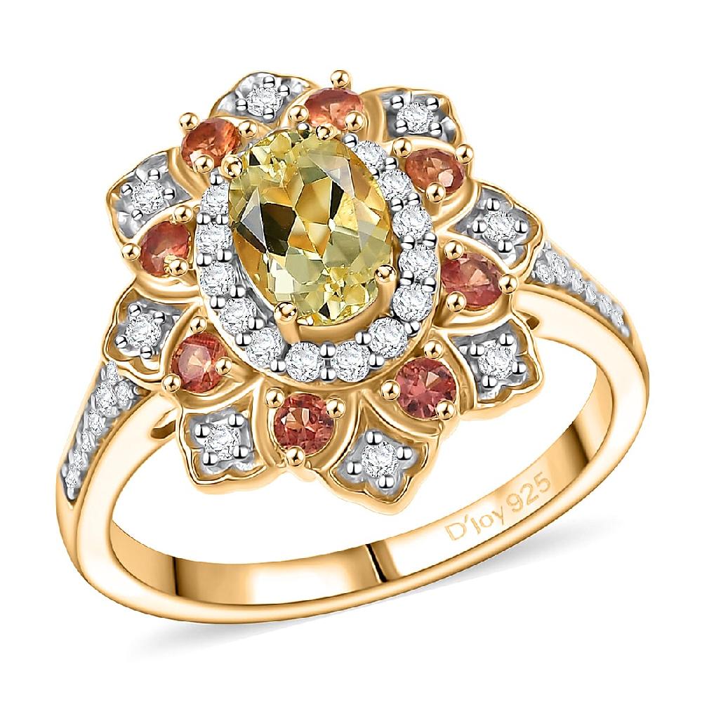 D'Joy Brazilian Heliodor Multi Gemstone Tulip Ring in 18K Vermeil YG Over Sterling Silver 1.50 ctw