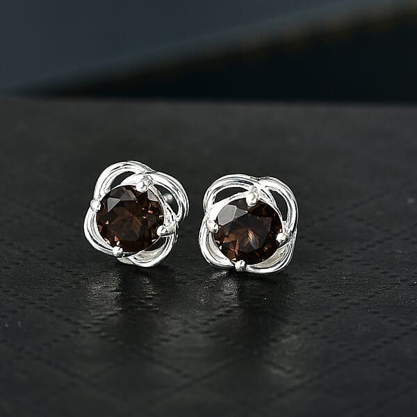 D'Joy Brazilian Smoky Quartz 1.40 Ctw Stud Earrings In Sterling Silver