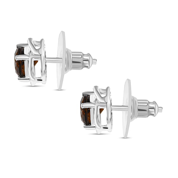 D'Joy Brazilian Smoky Quartz 1.40 Ctw Stud Earrings In Sterling Silver