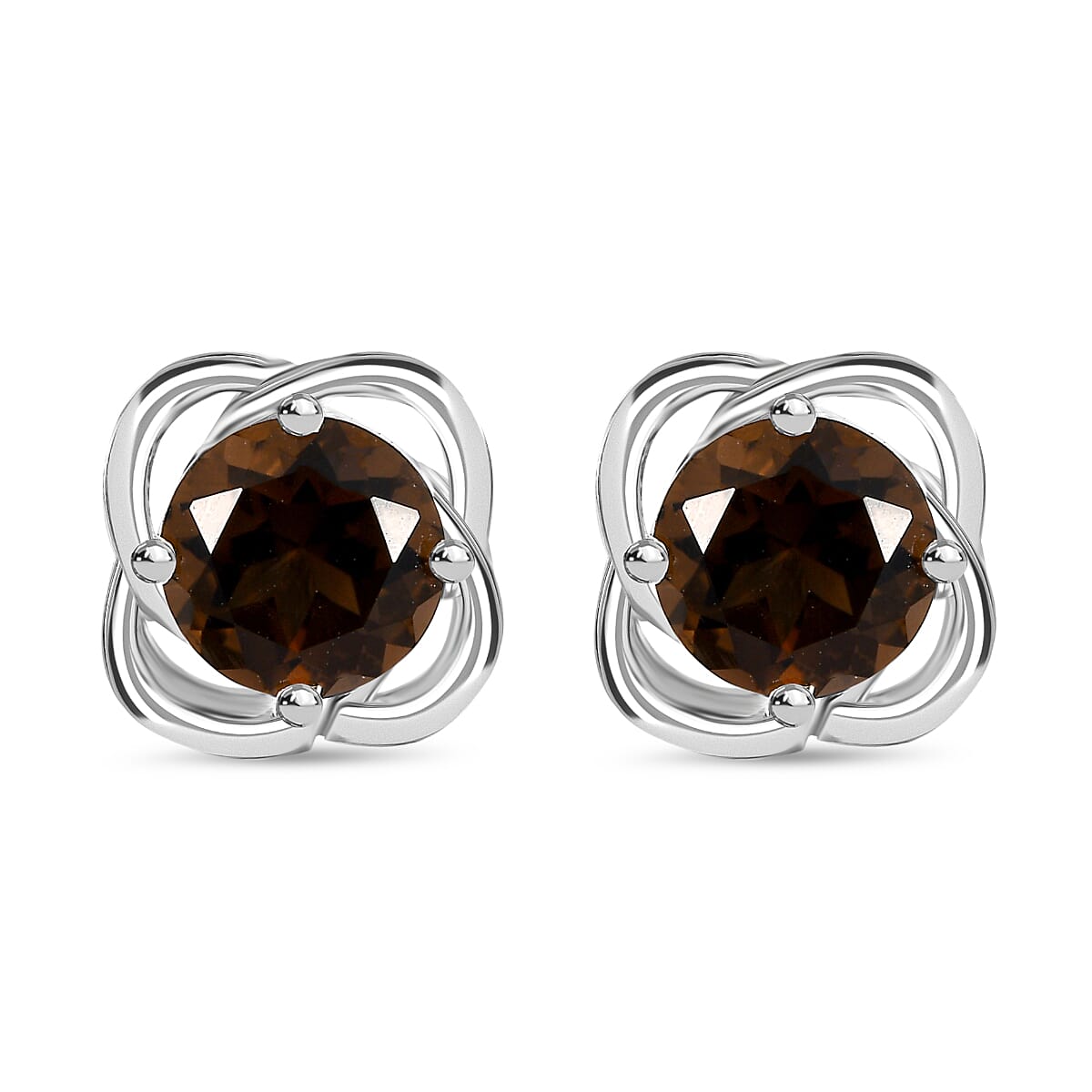 D'Joy Brazilian Smoky Quartz 1.40 ctw Stud Earrings in Sterling Silver