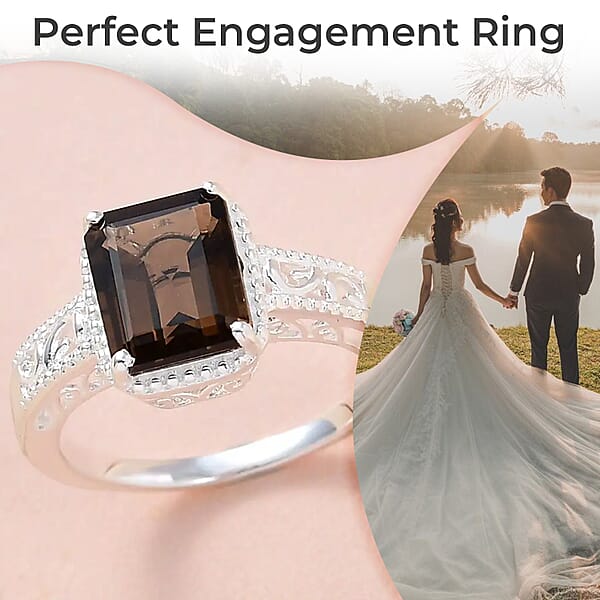 D'Joy Brazilian Smoky Quartz 3.25 Ctw Solitaire Ring In Sterling Silver