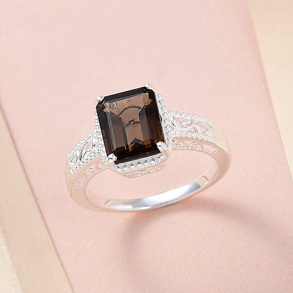 D'Joy Brazilian Smoky Quartz 3.25 Ctw Solitaire Ring In Sterling Silver