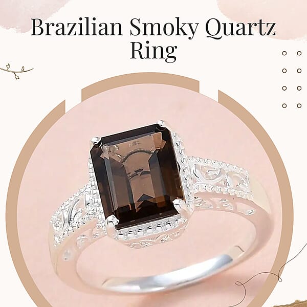 D'Joy Brazilian Smoky Quartz 3.25 Ctw Solitaire Ring In Sterling Silver
