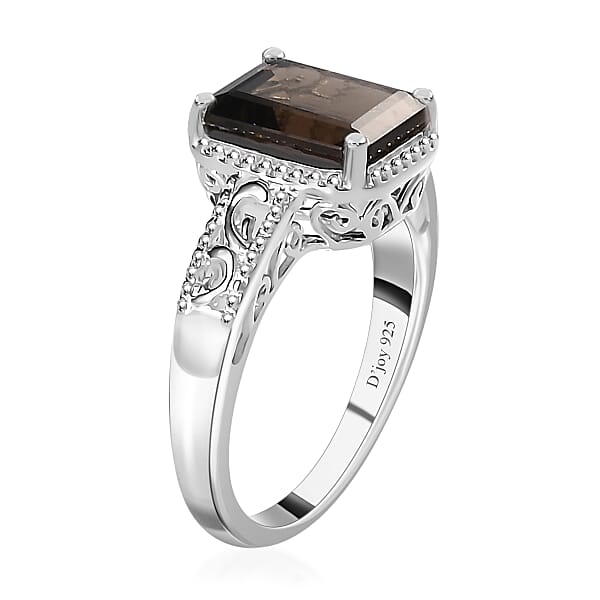 D'Joy Brazilian Smoky Quartz 3.25 Ctw Solitaire Ring In Sterling Silver