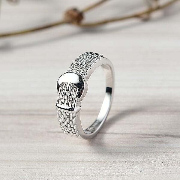 D'Joy Buckle Ring In Rhodium Over Sterling Silver 4.0 Grams