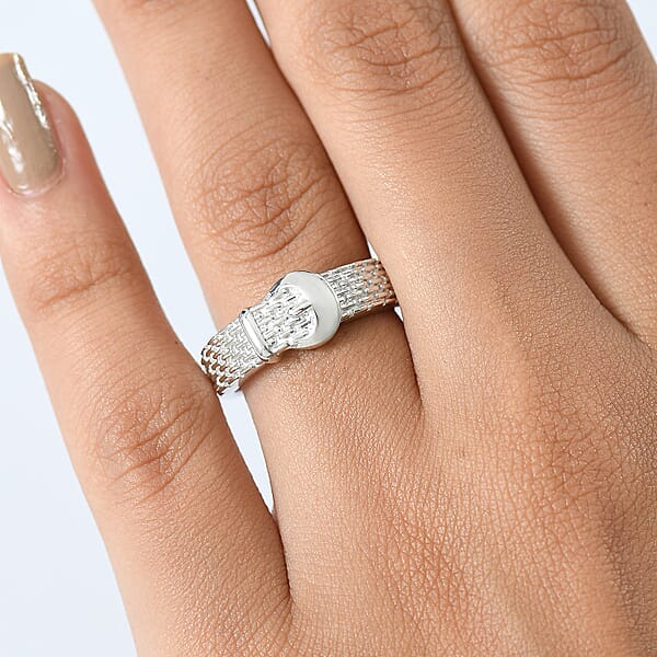 D'Joy Buckle Ring In Rhodium Over Sterling Silver 4.0 Grams