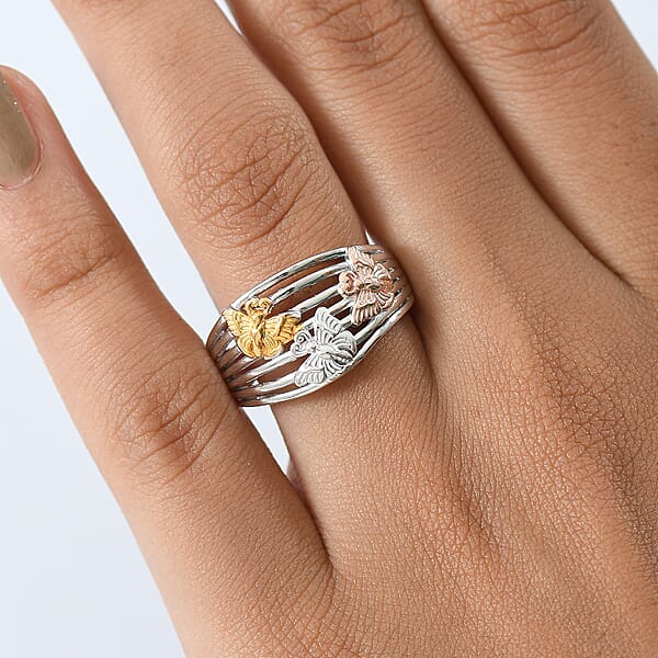 D'Joy Butterfly Ring In 18K Vermeil YRG And Rhodium Over Sterling Silver 5 Grams