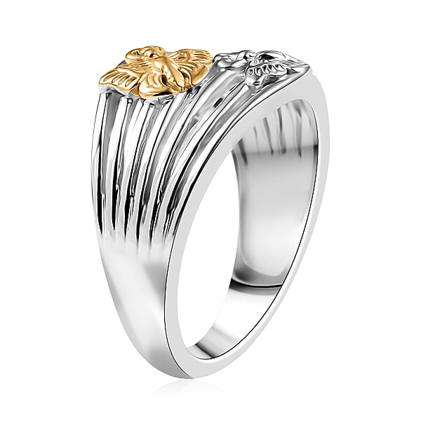 D'Joy Butterfly Ring In 18K Vermeil YRG And Rhodium Over Sterling Silver 5 Grams