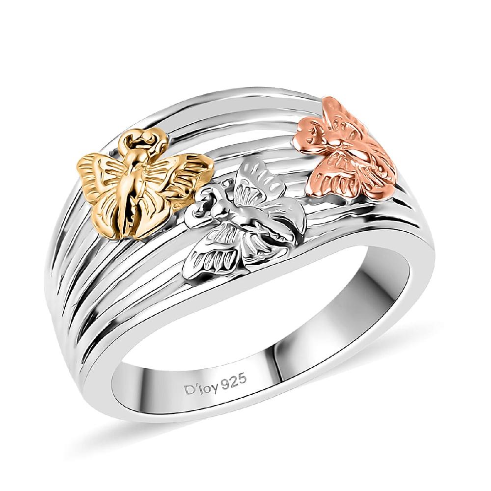 D'Joy Butterfly Ring in 18K Vermeil YRG and Rhodium Over Sterling Silver 5 Grams