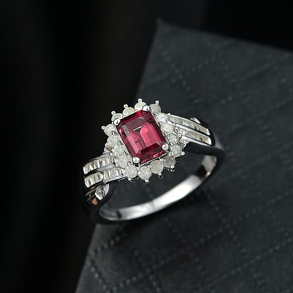 D'Joy Byzantine Tourmaline Diamond Ring In Rhodium Over Sterling Silver 1.60 Ctw