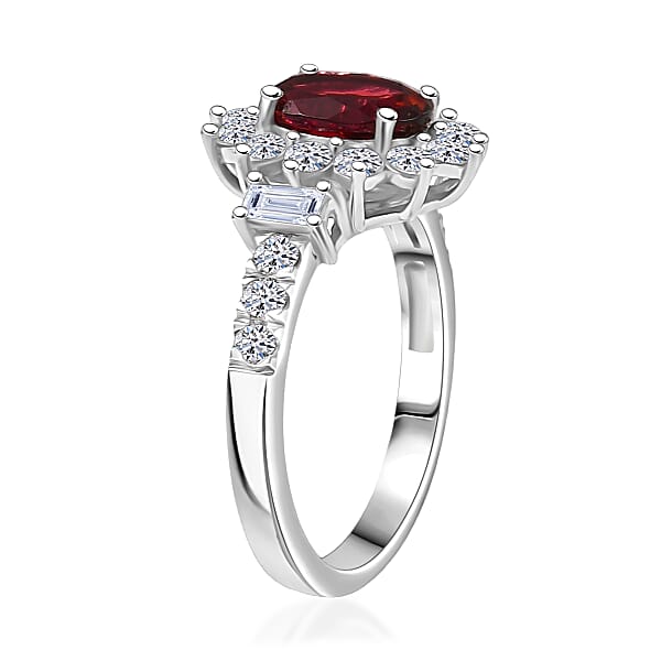 D'Joy Byzantine Tourmaline Lab Grown Diamond Timeless Halo Ring In Rhodium Over Sterling Silver 2.40 Ctw