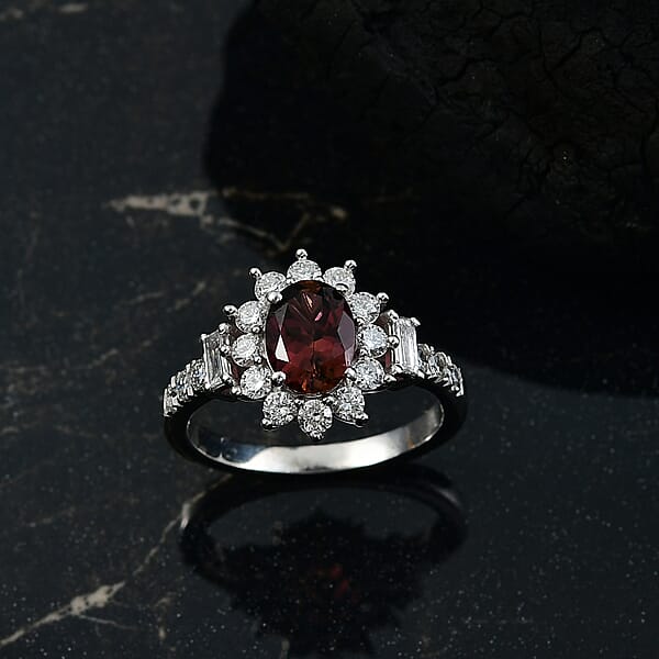 D'Joy Byzantine Tourmaline Lab Grown Diamond Timeless Halo Ring In Rhodium Over Sterling Silver 2.40 Ctw
