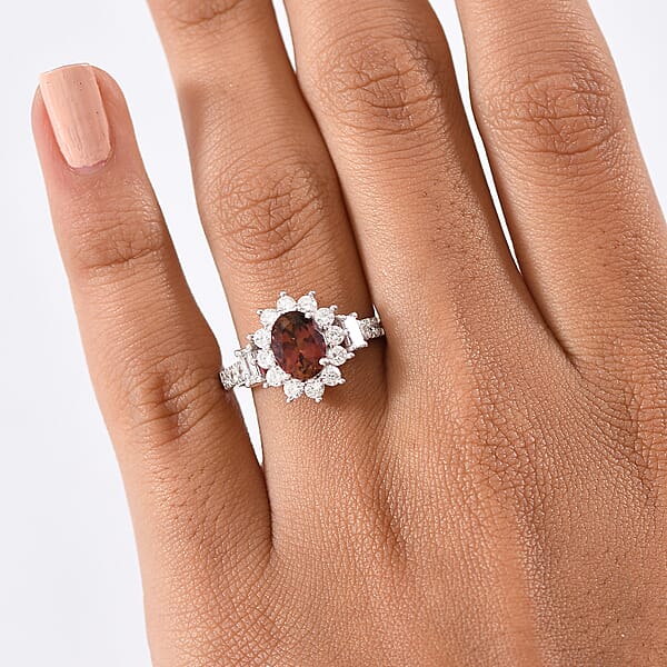 D'Joy Byzantine Tourmaline Lab Grown Diamond Timeless Halo Ring In Rhodium Over Sterling Silver 2.40 Ctw