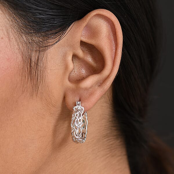D'Joy Byzantine Twisted Hoop Earrings In Rhodium Over Sterling Silver 7.85 Grams