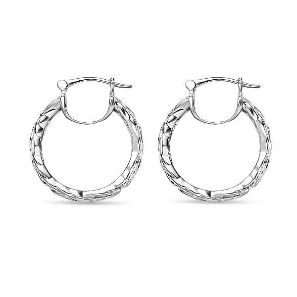 D'Joy Byzantine Twisted Hoop Earrings In Rhodium Over Sterling Silver 7.85 Grams