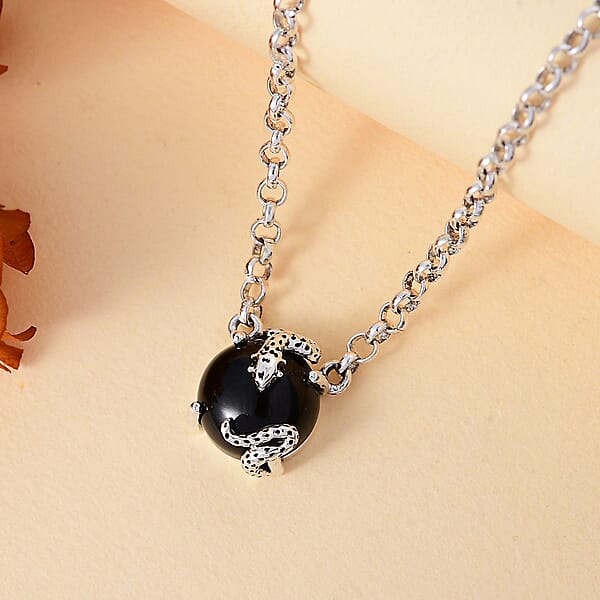 D'Joy California Black Jade And Thai Black Spinel 6.65 Ctw Snake Necklace In Sterling Silver 18 Inches