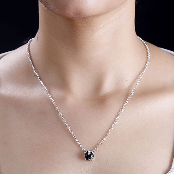 D'Joy California Black Jade And Thai Black Spinel 6.65 Ctw Snake Necklace In Sterling Silver 18 Inches