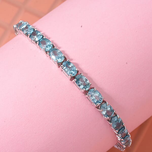 D'Joy Cambodian Blue Zircon 19.40 Ctw Ocean Royale Bracelet In Rhodium Over Sterling Silver (6.50 In)