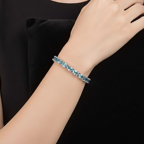 D'Joy Cambodian Blue Zircon 19.40 Ctw Ocean Royale Bracelet In Rhodium Over Sterling Silver (6.50 In)