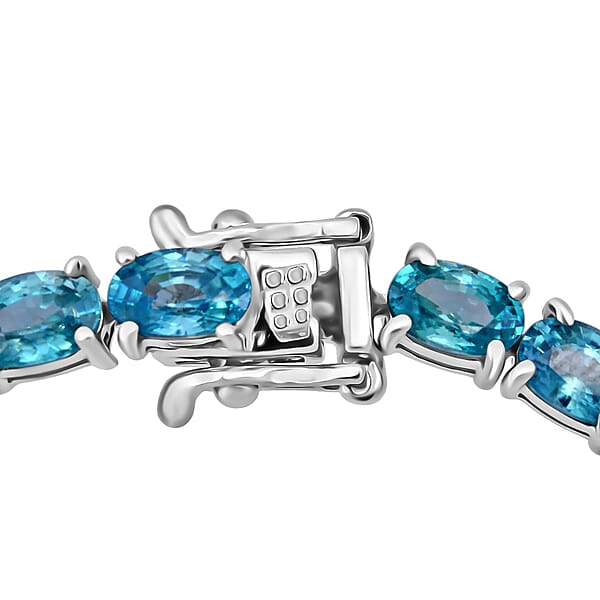 D'Joy Cambodian Blue Zircon 19.40 Ctw Ocean Royale Bracelet In Rhodium Over Sterling Silver (6.50 In)