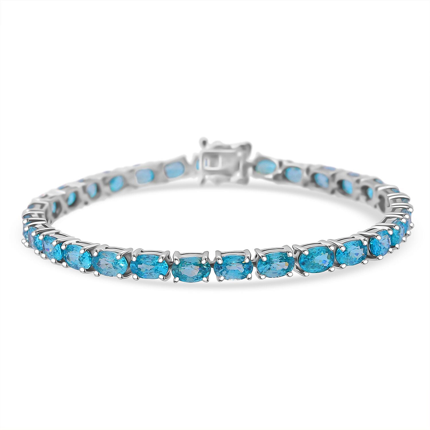 D'Joy Cambodian Blue Zircon 19.40 ctw Ocean Royale Bracelet in Rhodium Over Sterling Silver (6.50 In)