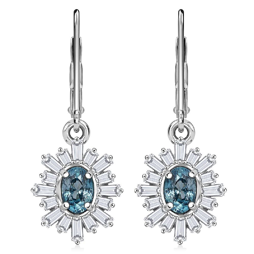D'Joy Cambodian Blue Zircon Moissanite Earrings in Rhodium Over Sterling Silver 2.60 ctw