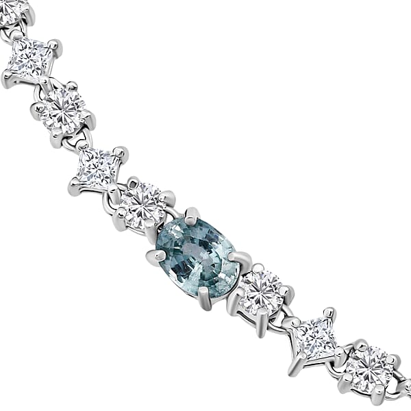 D'Joy Cambodian Blue Zircon Moissanite Necklace In Rhodium Over Sterling Silver 17.40 Ctw (18 Inches)