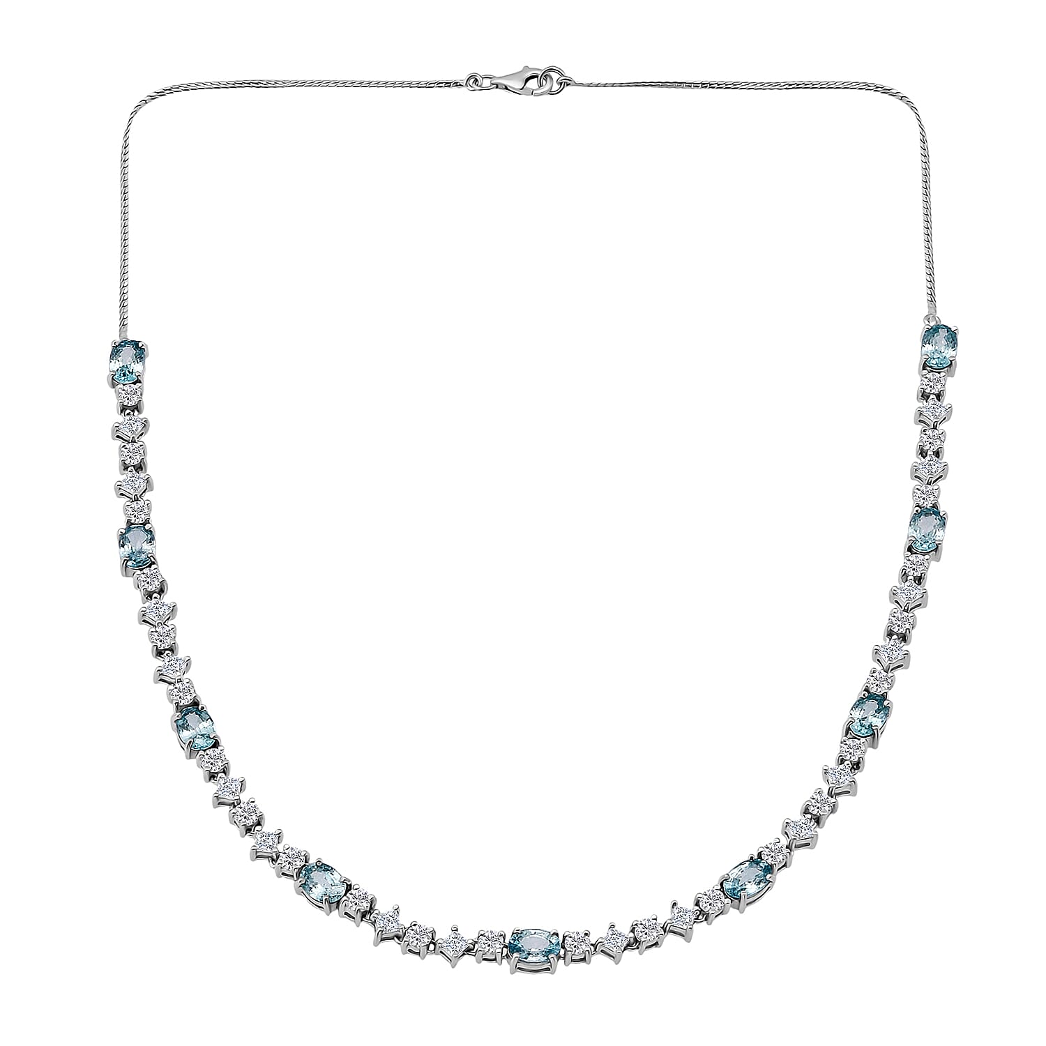 D'Joy Cambodian Blue Zircon Moissanite Necklace in Rhodium Over Sterling Silver 17.40 ctw (18 Inches)